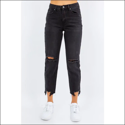 High Waist Distressed Jeans: where Chic Meets its Edgy Soulmate 😂👖 - Black / s - Jeans on Sale Worldwide Shipping