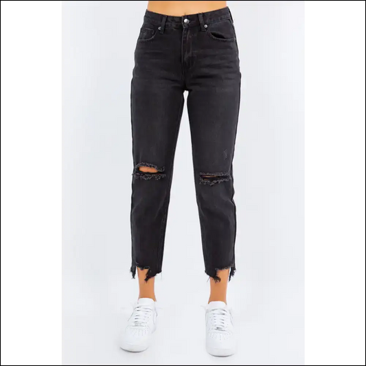 High Waist Distressed Jeans: where Chic Meets its Edgy Soulmate 😂👖 - Black / s - Jeans on Sale Worldwide Shipping