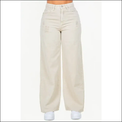 High Waist Distressed Wide Leg Jeans: where Comfort Meets Catwalk Chaos! 😂 - Beige / 1 - Jeans on Sale Worldwide Shipping