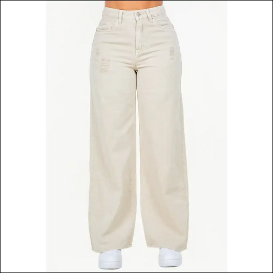 High Waist Distressed Wide Leg Jeans: where Comfort Meets Catwalk Chaos! 😂 - Beige / 1 - Jeans on Sale Worldwide Shipping