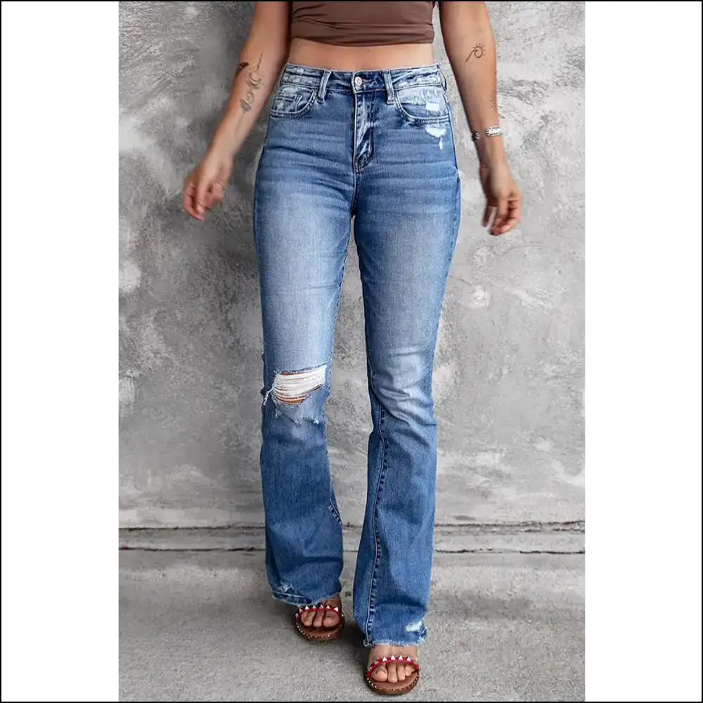 High Waist Flare Jeans: Ripped & Ready to Slay! 👖 Needful Things - Blue / 4 - Jeans on Sale Worldwide Shipping