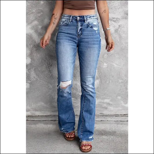 High Waist Flare Jeans: Ripped & Ready to Slay! 👖 Needful Things - Blue / 4 - Jeans on Sale Worldwide Shipping