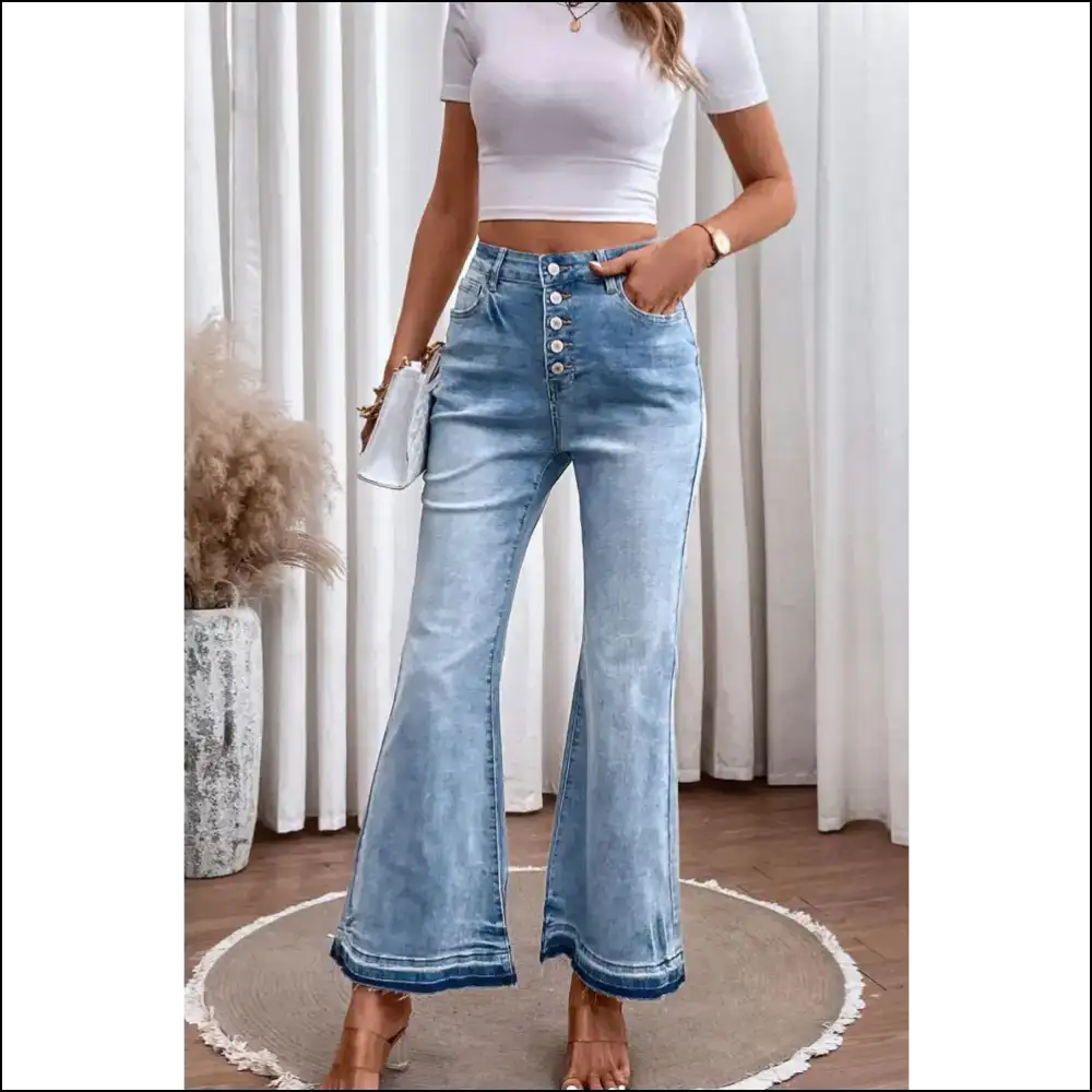 High Waist Flared Jeans: Embrace Curves and Button Fly Fabulosity 😏✨ - Jeans on Sale Worldwide Shipping