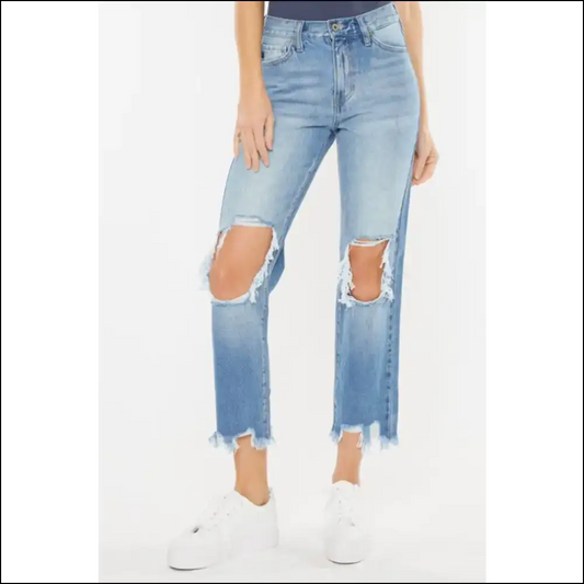 High Waist Heaven: Flattering Curves & Chewed Up Fun with Kancan! - Blue / 15(31) - Jeans on Sale Worldwide Shipping