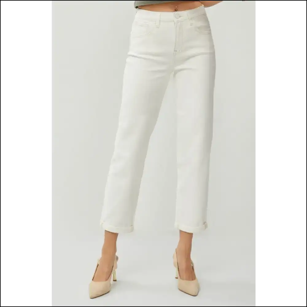 High Waist Rolled Hem Jeans: Comfort for your Inner Couch Potato 🍕 - Cream / 2xl - Jeans on Sale Worldwide Shipping