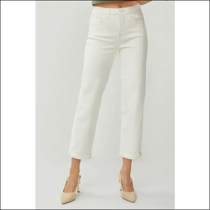 High Waist Rolled Hem Jeans: Comfort for your Inner Couch Potato 🍕 - Cream / 2xl - Jeans on Sale Worldwide Shipping