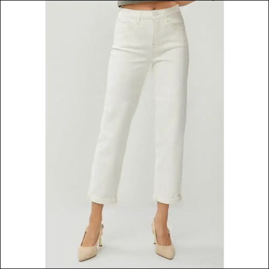High Waist Rolled Hem Jeans: Comfort for your Inner Couch Potato 🍕 - Cream / 2xl - Jeans on Sale Worldwide Shipping