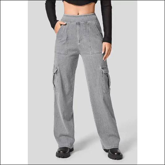 High Waist Straight Leg Cargo Jeans: where Drama Meets Denim Delight! 😏👖 - Gray / s - Jeans on Sale Worldwide Shipping