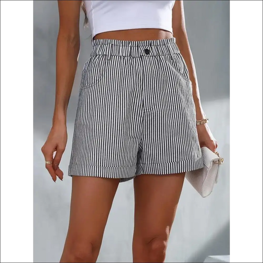 High Waist Striped Shorts for Trendy Women - Black / s - on Sale Worldwide Shipping