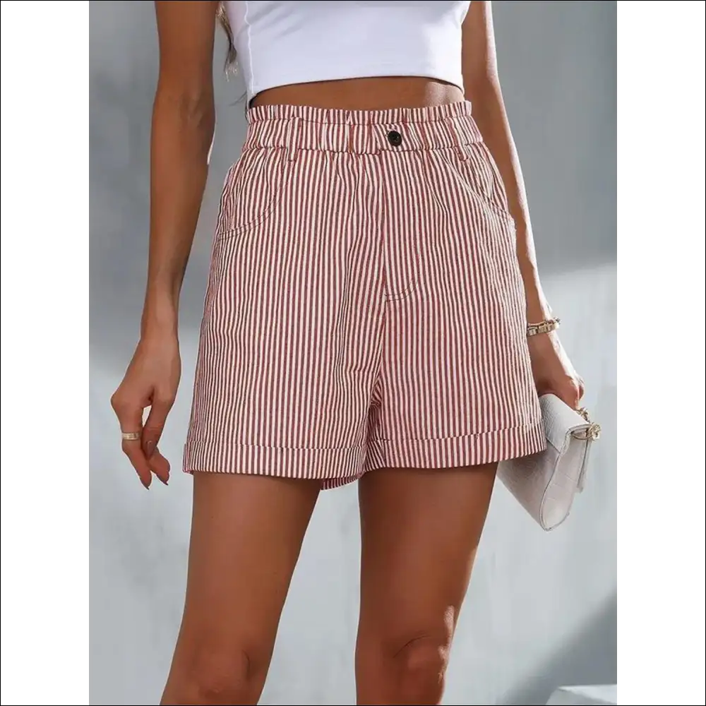 High Waist Striped Shorts for Trendy Women - Dusty Pink / s - on Sale Worldwide Shipping