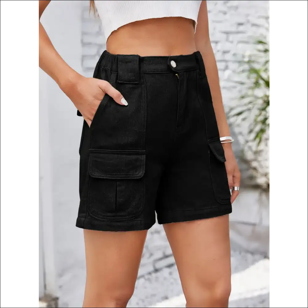 High Waist Washed Denim Shorts - Black / 2xl - on Sale Worldwide Shipping