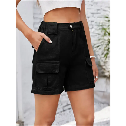 High Waist Washed Denim Shorts - Black / 2xl - on Sale Worldwide Shipping
