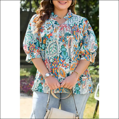 Holy Chic! Multicolor Bohemian Abstract Size Blouse Saves the Day! Needful Things 😉 - Multicolour / 1x - Plus Tops on Sale Worldwide