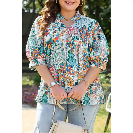 Holy Chic! Multicolor Bohemian Abstract Size Blouse Saves the Day! Needful Things 😉 - Multicolour / 1x - Plus Tops on Sale Worldwide