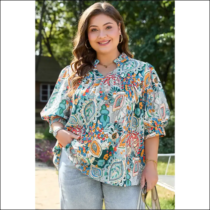 Holy Chic! Multicolor Bohemian Abstract Size Blouse Saves the Day! Needful Things 😉 - Plus Tops on Sale Worldwide Shipping