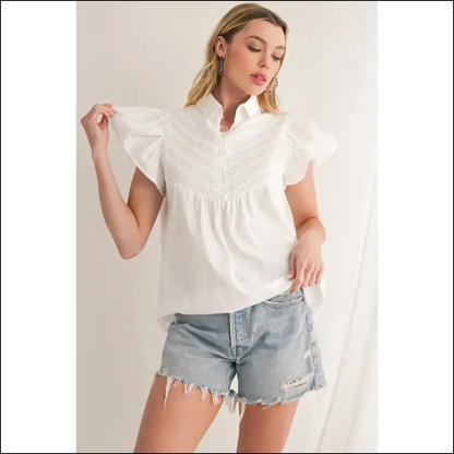 Holy Chic White Crochet Patchwork Ruffles Batman - Blouses on Sale Worldwide Shipping