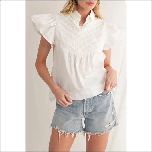 Holy Chic White Crochet Patchwork Ruffles Batman - s - Blouses on Sale Worldwide Shipping