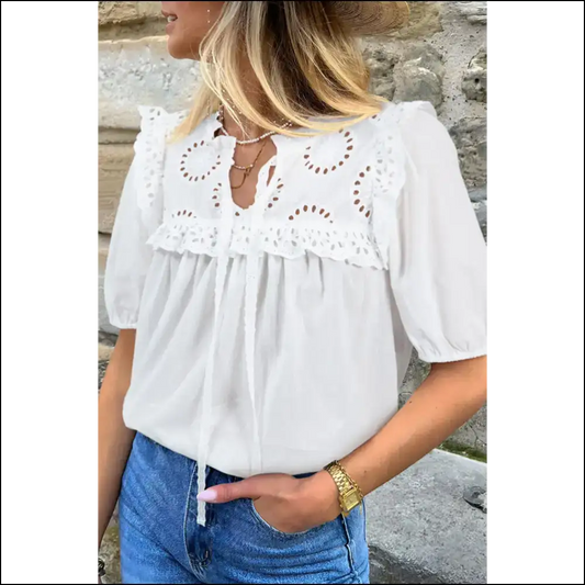 Holy Chic White Embroidered Lace Batman! 🦇 Needful Things - s - Blouses on Sale Worldwide Shipping