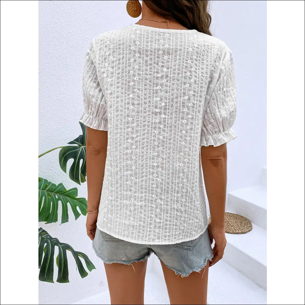 Chic Honey Buttoned V-neck Flounce Sleeve Top - Blouses on Sale Worldwide Shipping