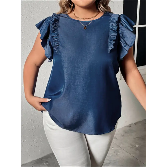Honey Chic Plus Size Flounce Sleeve Blouse - Navy / 3xl - Blouses on Sale Worldwide Shipping