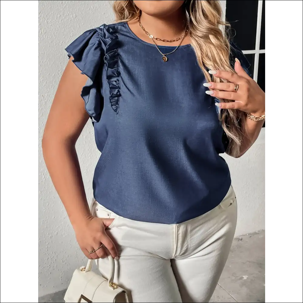 Honey Chic Plus Size Flounce Sleeve Blouse - Blouses on Sale Worldwide Shipping
