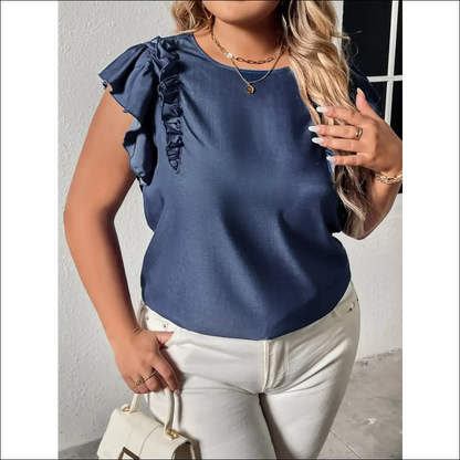 Honey Chic Plus Size Flounce Sleeve Blouse - Blouses on Sale Worldwide Shipping