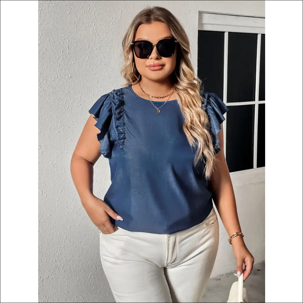 Honey Chic Plus Size Flounce Sleeve Blouse - Blouses on Sale Worldwide Shipping