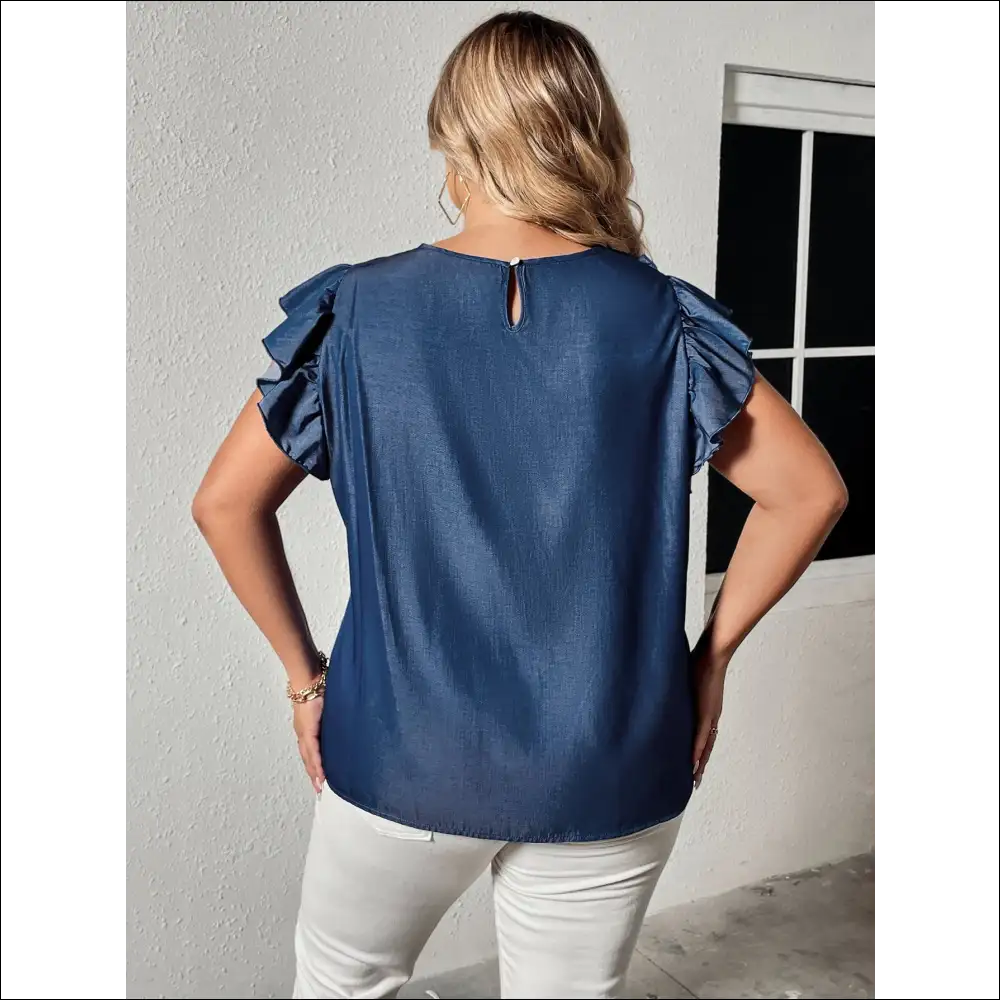 Honey Chic Plus Size Flounce Sleeve Blouse - Blouses on Sale Worldwide Shipping