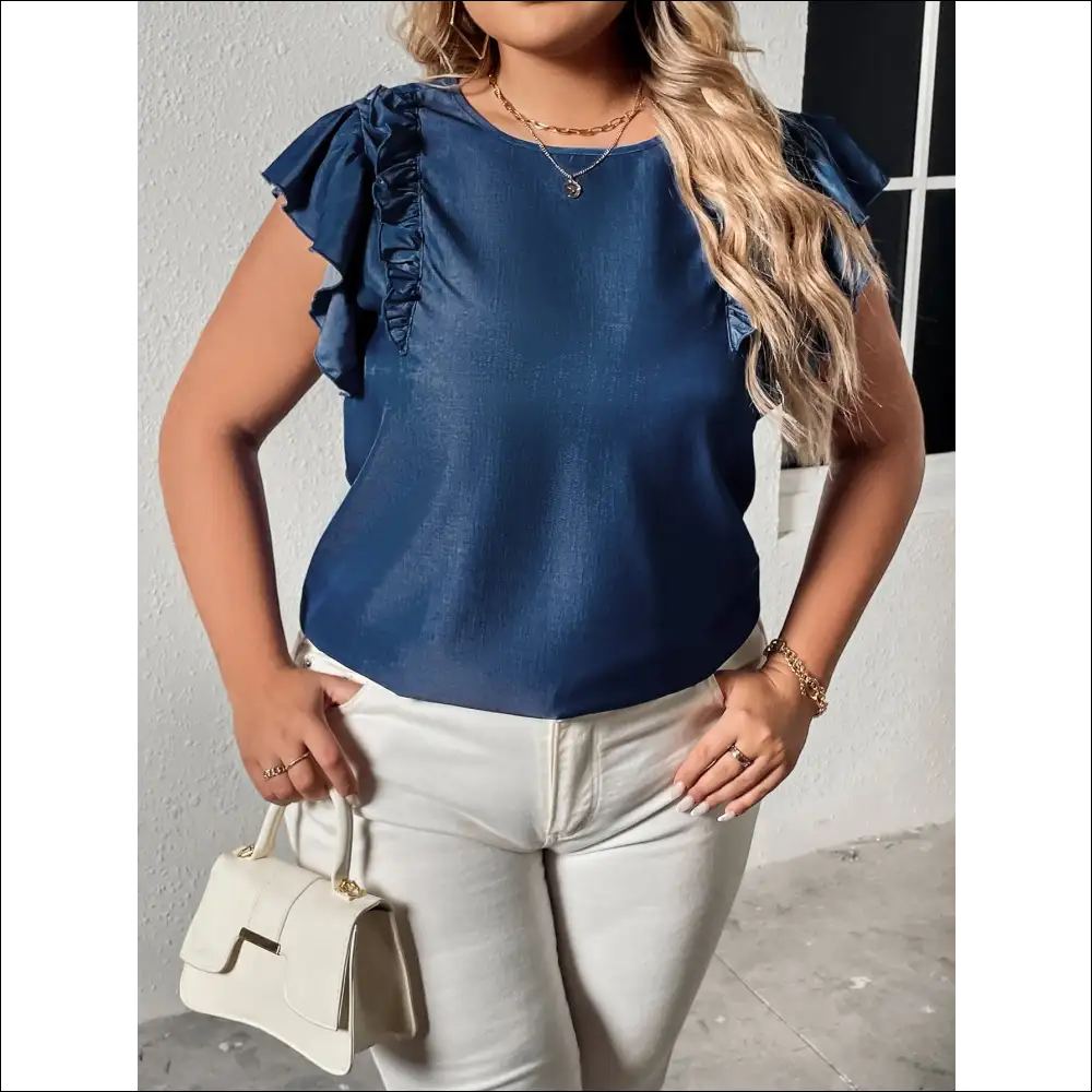 Honey Chic Plus Size Flounce Sleeve Blouse - Blouses on Sale Worldwide Shipping