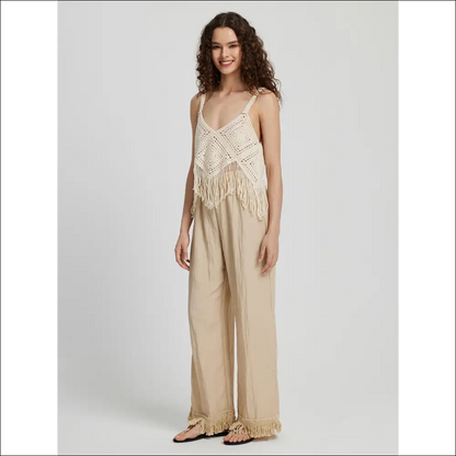 Honey Fringe Hem Wide Leg Pants - on Sale Worldwide Shipping