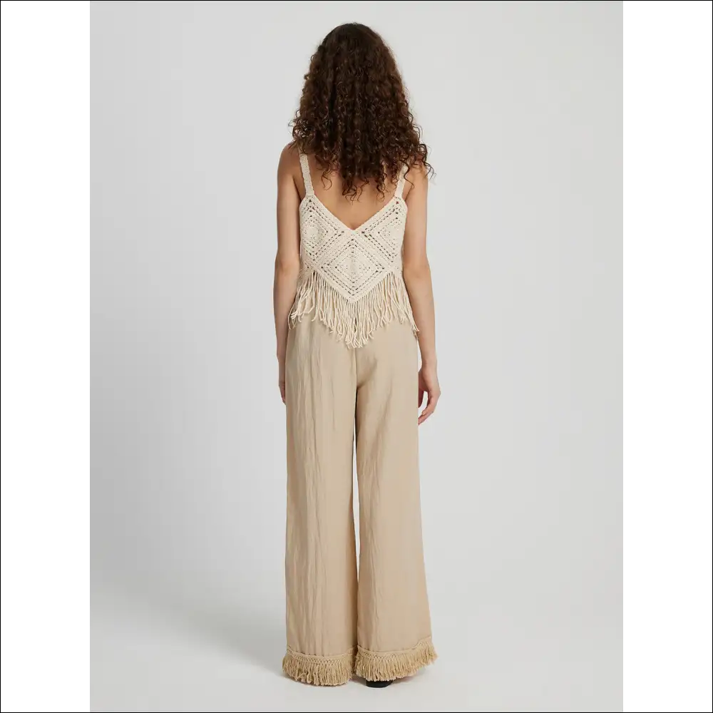 Honey Fringe Hem Wide Leg Pants - on Sale Worldwide Shipping