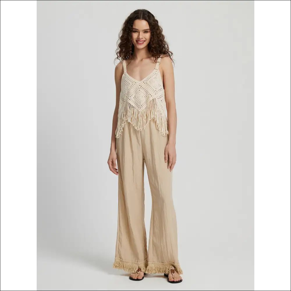 Honey Fringe Hem Wide Leg Pants - on Sale Worldwide Shipping