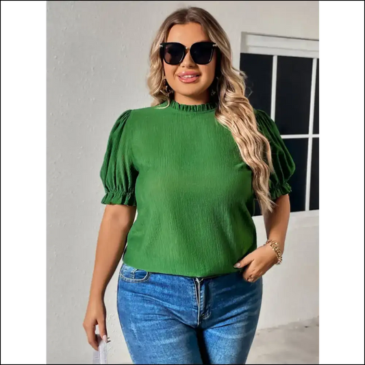 Honey Plus Size Flounce Sleeve Blouse - Green / 2xl - Blouses on Sale Worldwide Shipping