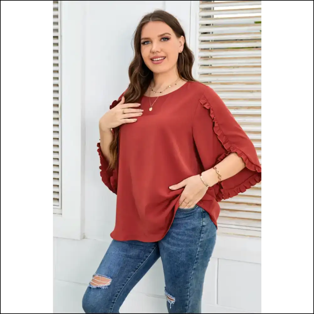 Honey Plus Size Frill Trim Blouse - Blouses on Sale Worldwide Shipping
