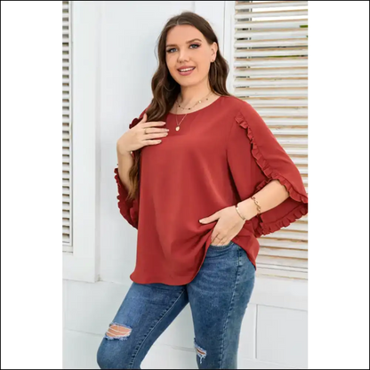 Honey Plus Size Frill Trim Blouse - Blouses on Sale Worldwide Shipping