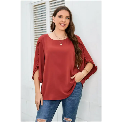 Honey Plus Size Frill Trim Blouse - Blouses on Sale Worldwide Shipping