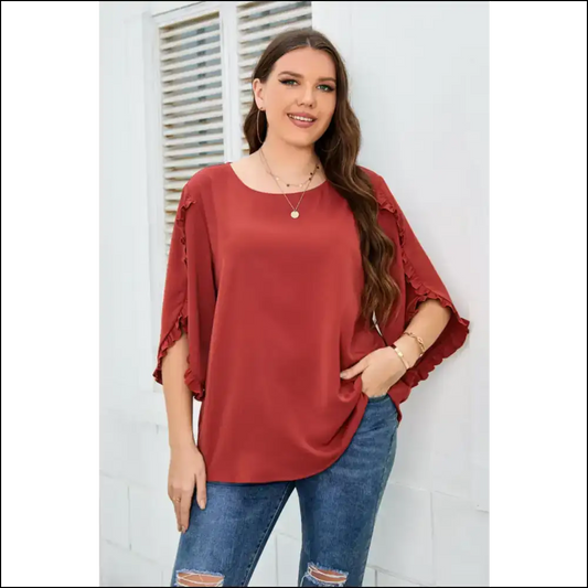 Honey Plus Size Frill Trim Blouse - Blouses on Sale Worldwide Shipping