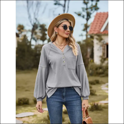 Hoodie Up Buttercup: your Chic Buttoned Dropped Shoulder Sidekick! 😄✨ - Gray / m - Sweatshirts & Hoodies on Sale Worldwide Shipping