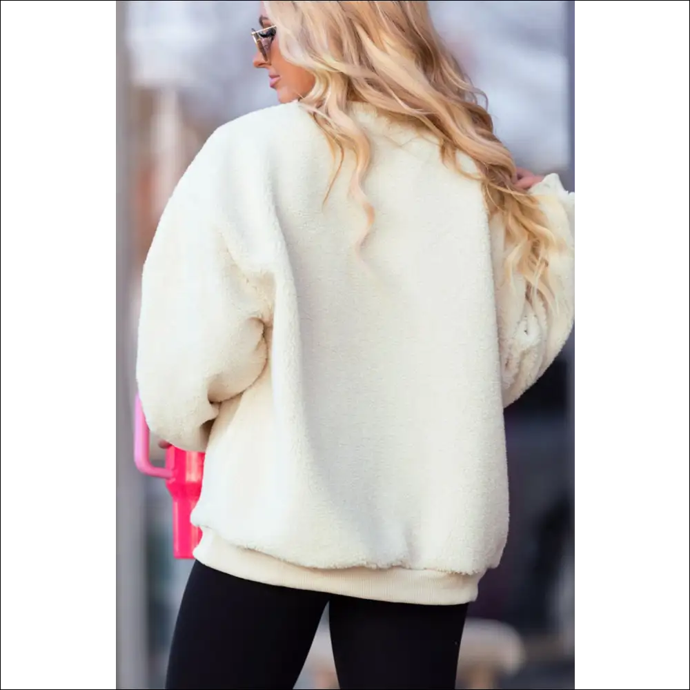 Howdy Patched Round Neck Sherpa Sweatshirt - Sweatshirts & Hoodies on Sale Worldwide Shipping