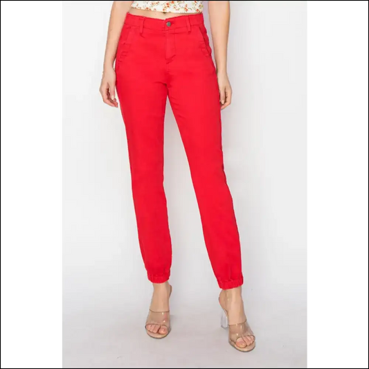 Hug your Curves and Couch with Needful Things High Waisted Jogger Jeans! - Red / 0(24) - Jeans on Sale Worldwide Shipping