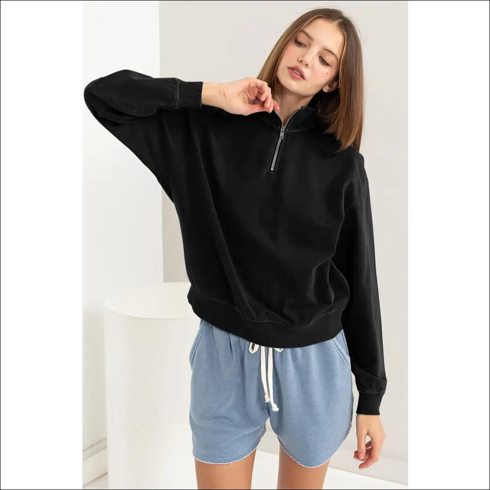 Hyfve Chic Half Zip Sweatshirt - Black / s - Sweatshirts & Hoodies on Sale Worldwide Shipping
