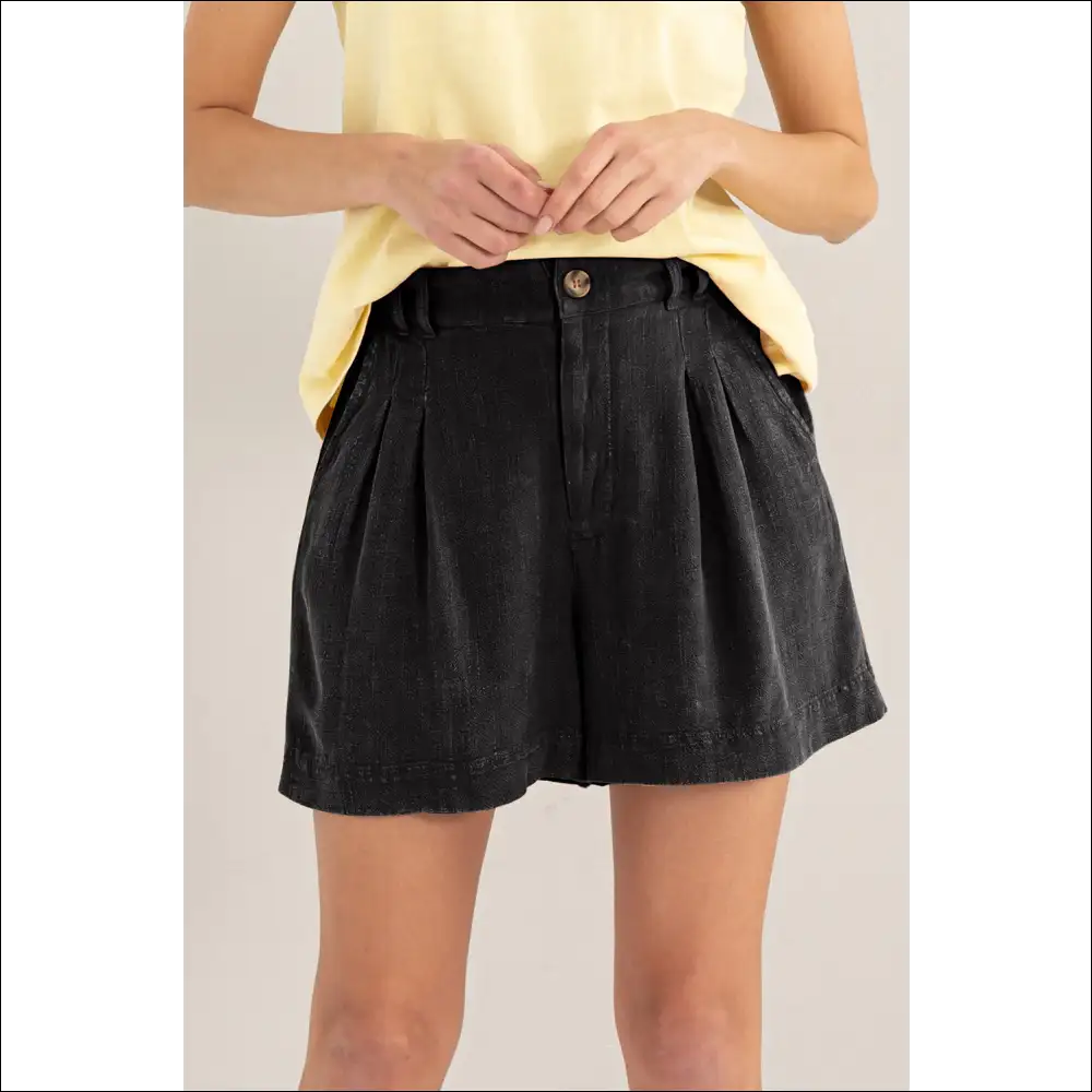 Hyfve High Waist Pleated Linen Shorts - Black / l - on Sale Worldwide Shipping