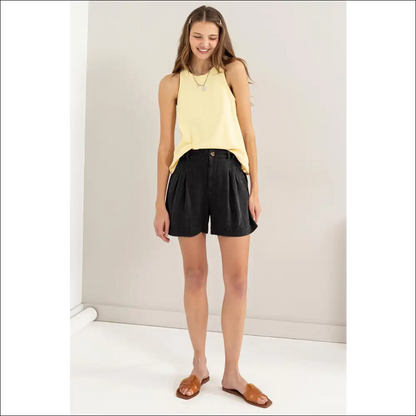 Hyfve High Waist Pleated Linen Shorts - on Sale Worldwide Shipping