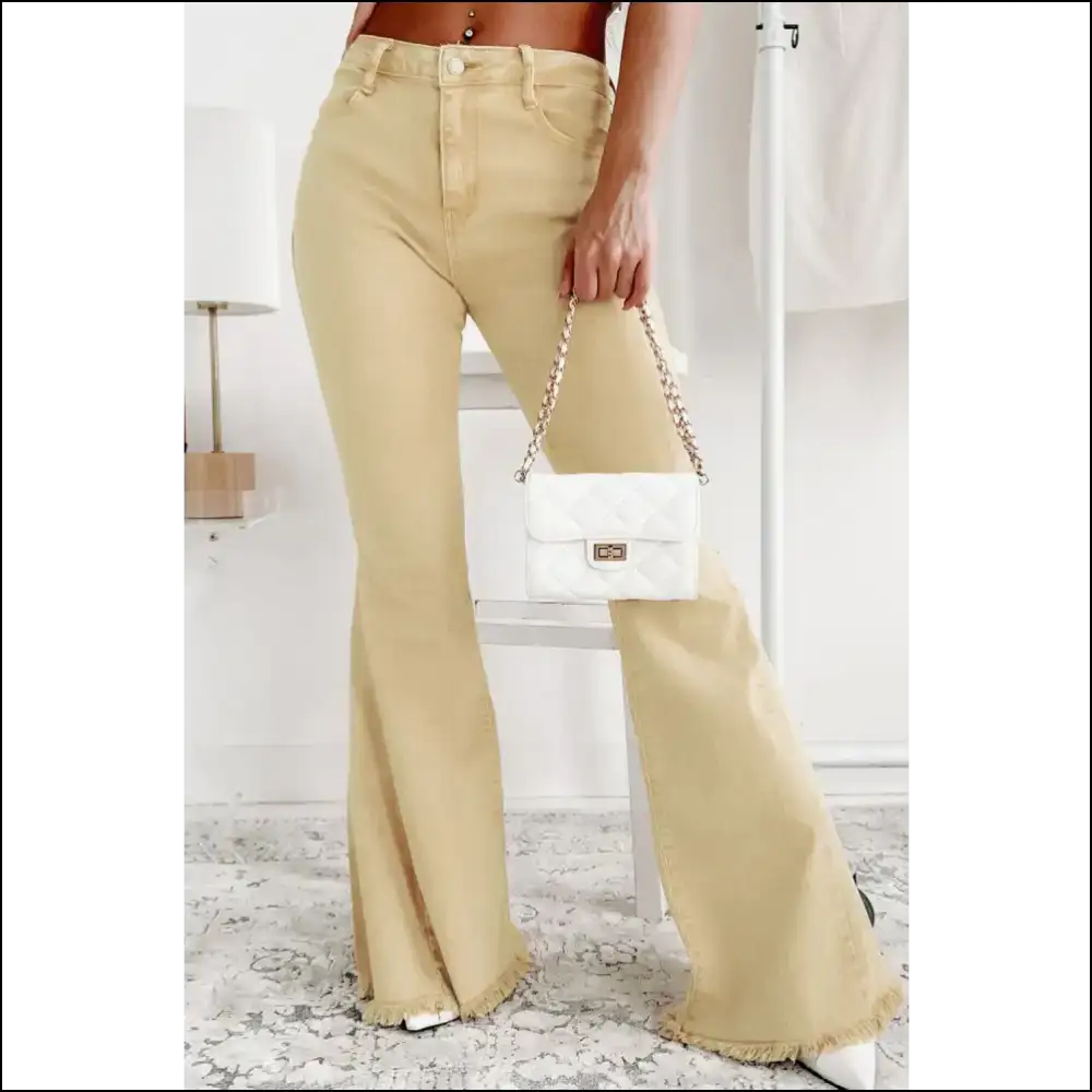 I Flare for Raw Edge Mid Waist Jeans - Confidence just Got Stylish! 😄👖 - Yellow / 8 - on Sale Worldwide Shipping
