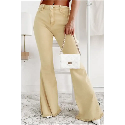 I Flare for Raw Edge Mid Waist Jeans - Confidence just Got Stylish! 😄👖 - Yellow / 8 - on Sale Worldwide Shipping
