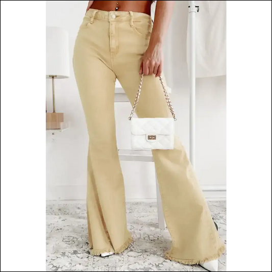 I Flare for Raw Edge Mid Waist Jeans - Confidence just Got Stylish! 😄👖 - Yellow / 8 - on Sale Worldwide Shipping