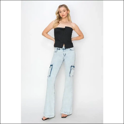 I Flare-ly Love my High Rise Cargo Jeans—fashion Never Felt this Good! 😎✨ - Jeans on Sale Worldwide Shipping