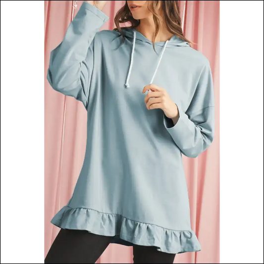 Iceland Blue Ruffled Hem Hoodie: your Netflix Binge Buddy 💙 - s - Sweatshirts & Hoodies on Sale Worldwide Shipping