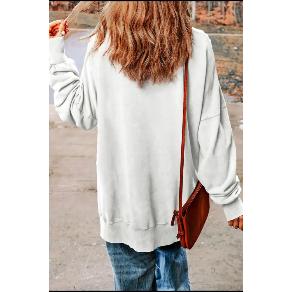 I’m Back Slit Round Neck Long Sleeve Sweatshirt - Sweatshirts & Hoodies on Sale Worldwide Shipping