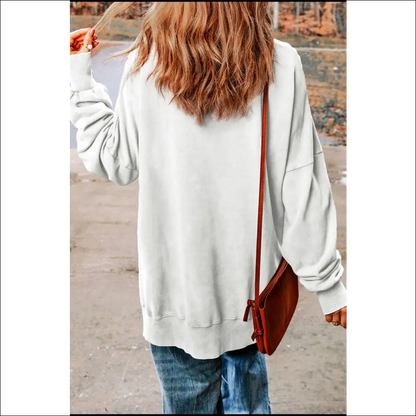 I’m Back Slit Round Neck Long Sleeve Sweatshirt - Sweatshirts & Hoodies on Sale Worldwide Shipping